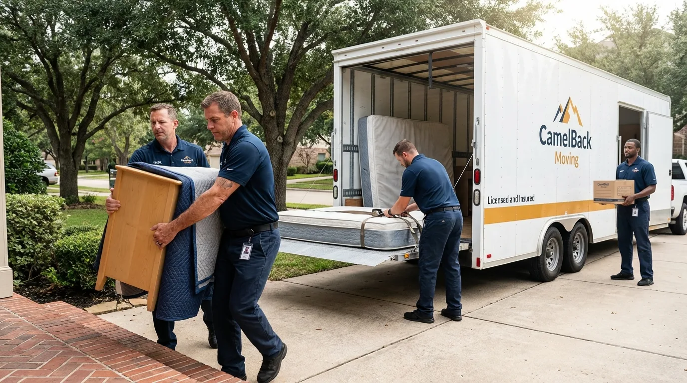 Crew loading residential truck for cross-state move from Douglas, MI