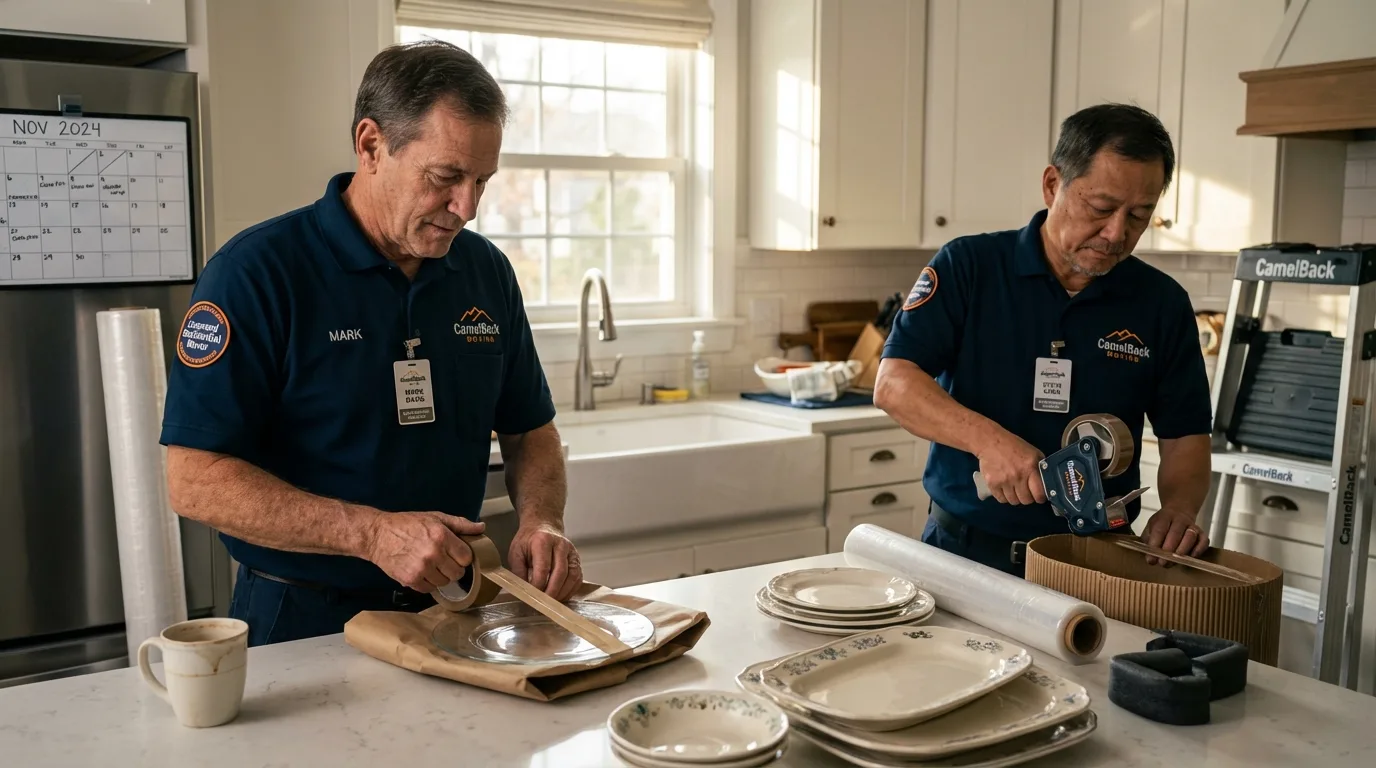 Professional crew packing kitchen dishware in Douglas, MI